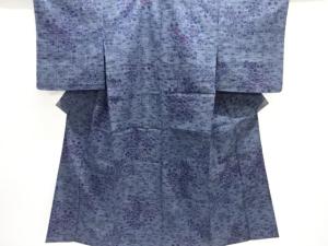 未使用品　草花模様織出し手織り真綿小千谷紬単衣着物